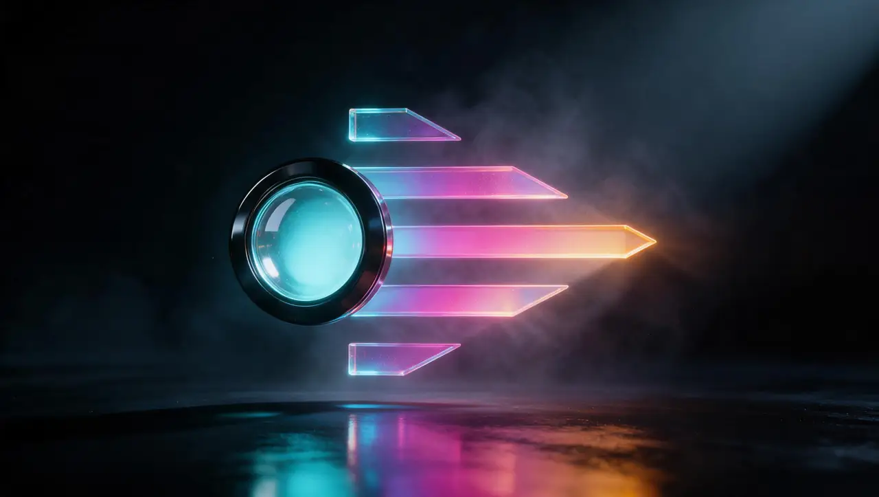 O logo da Holofote Filmes como uma escultura de luz holográfica